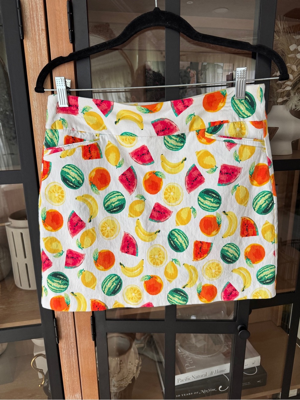 Vintage 90s fruits skort novelty print high rise a-line mini skirt watercolor - Picture 6 of 6